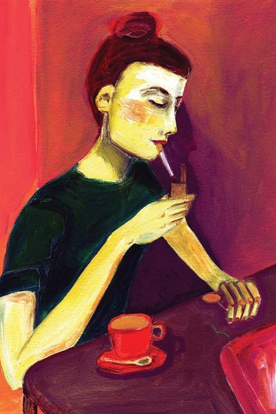 Smoking: Lady Lighting Cigarette by Sharyn Bursic