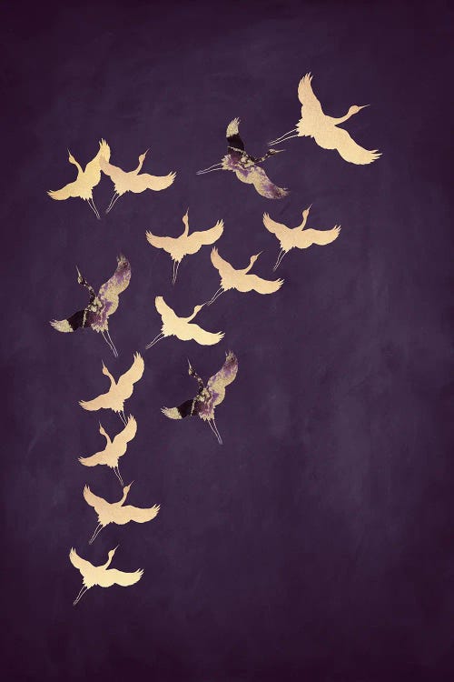 Purple Flying Cranes by Aureous wall art