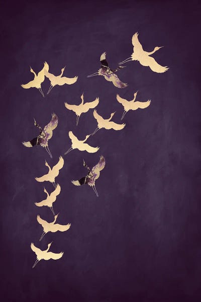 Cranes: Purple Flying Cranes by Aureous