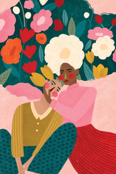 Bea Muller: Embracing Couple In Floral Embrace by Bea Muller