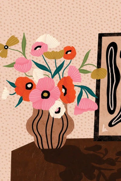 Bea Muller: Flowers On Sideboard by Bea Muller