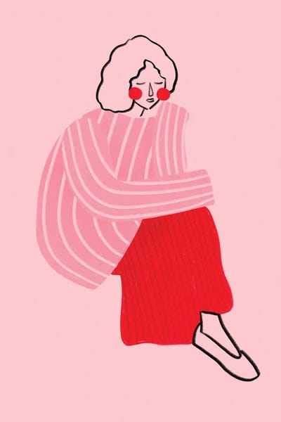 Bea Muller: Pink And Red Line Lady by Bea Muller