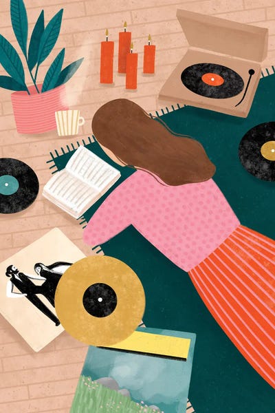 Vintage & Retro Bedroom: Record Playing by Bea Muller