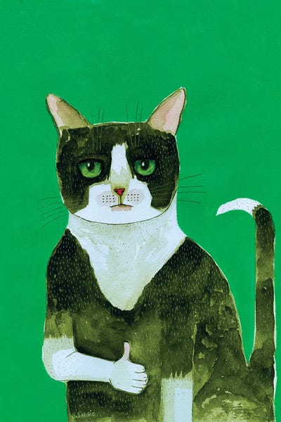 Sharyn Bursic: Tuxedo Cat Thumbs Up by Sharyn Bursic