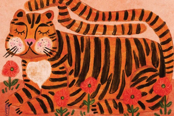 Sleeping Tiger In A Flower Garden