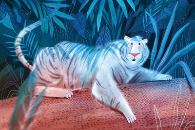 Jungles - Framed Canvas Art: Jungle Moonlight by Olga Skomorokhova