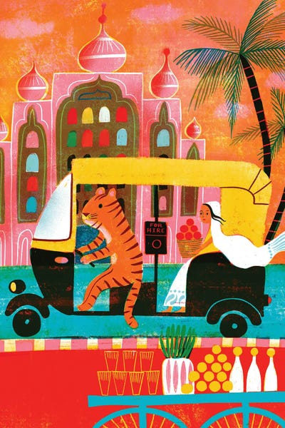 Tigers: Screenprint India Riskshaw Tiger by Uta Krogmann
