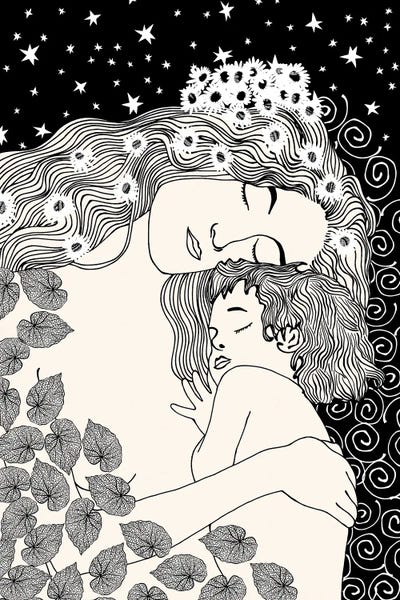 Cats And Dotz: Mother Child Starry Embrace by Cats And Dotz