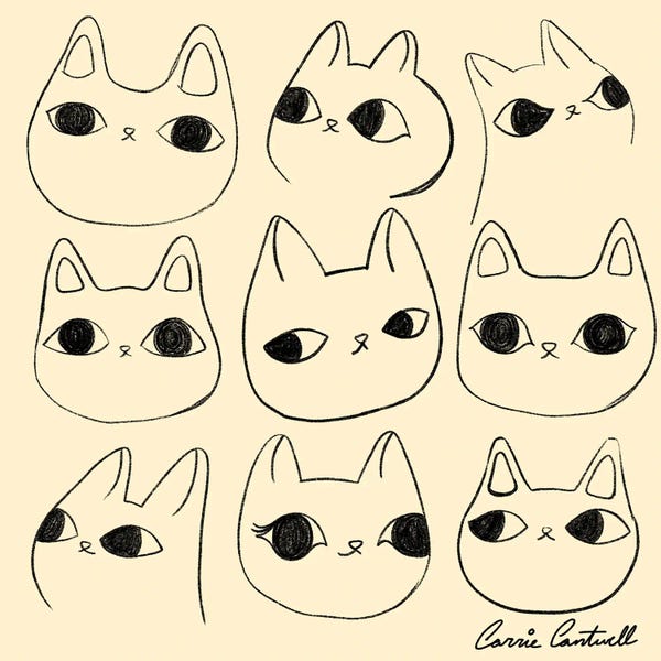 Line Art: Kawaii Kitty Sketches by Carrie Cantwell