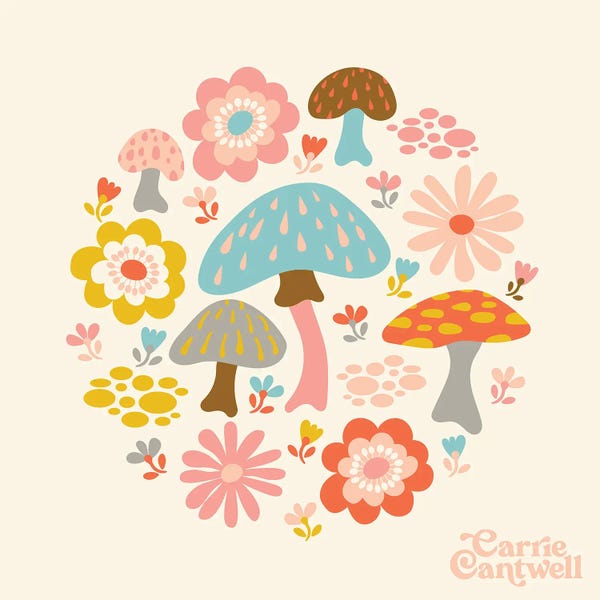 Mushrooms And Flowers