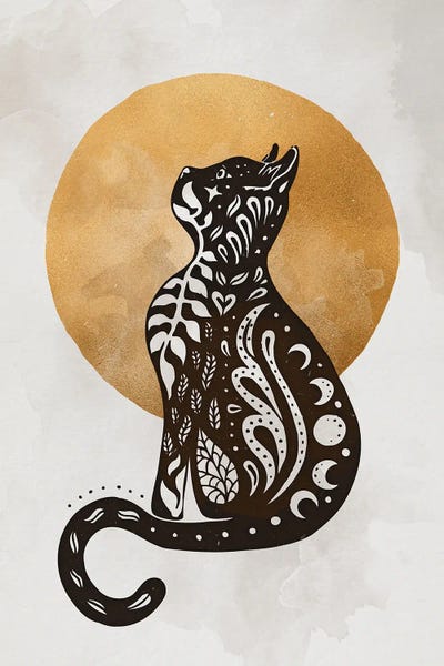Fine Art Print: Ornate Cat Golden Moon by Frankie Viljoen