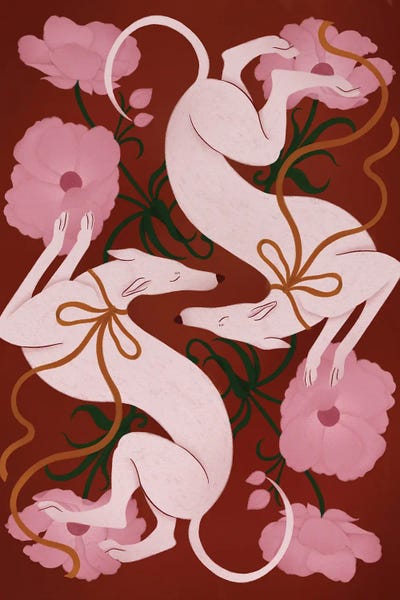 Elegant Greyhounds And Flowers