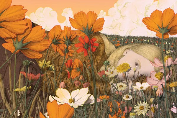 Blonde Girl In Flowers