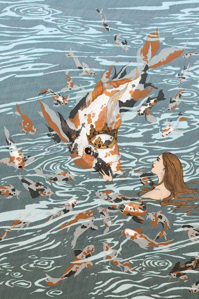 Crowned Koi And Girl