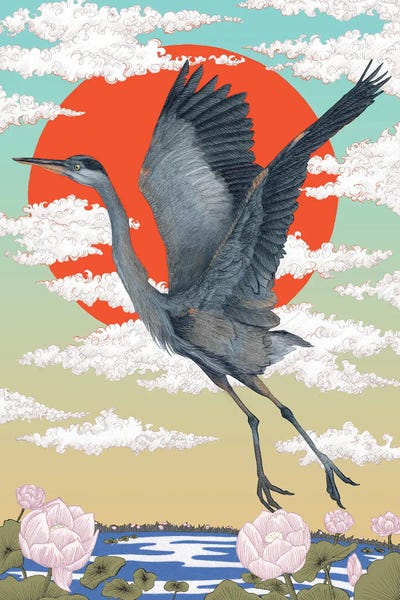 Heron And Red Sun