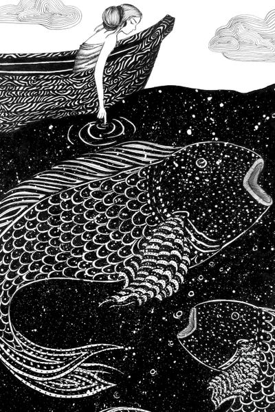 Woman And Deep Sea Fish