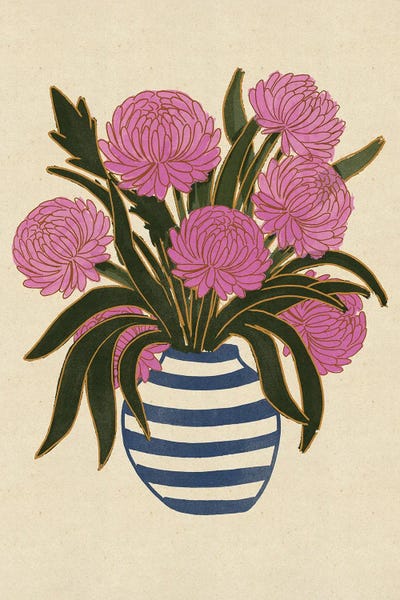 Pink Flowers Striped Vase