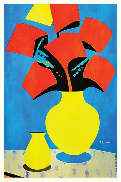 Red Flowers Yellow Vase