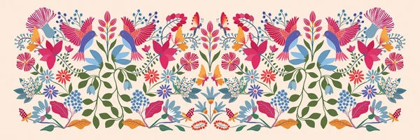 Vibrant Folk Birds Floral