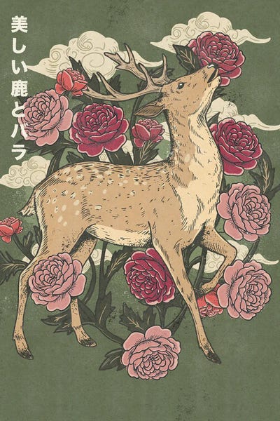 Graceful Deer And Roses
