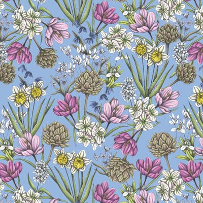 Floral & Botanical Patterns - Steelpix Metal Wall Art: Blue Spring Botanicals by Cecilia Battaini