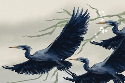 Josie George - Gallery Posters: Flying Herons And Blossoms by Josie George