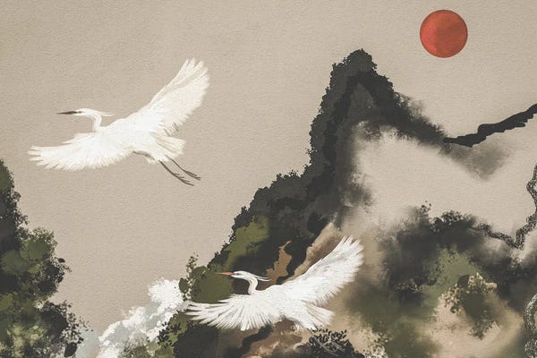 Josie George: Red Sun Egret Flight by Josie George