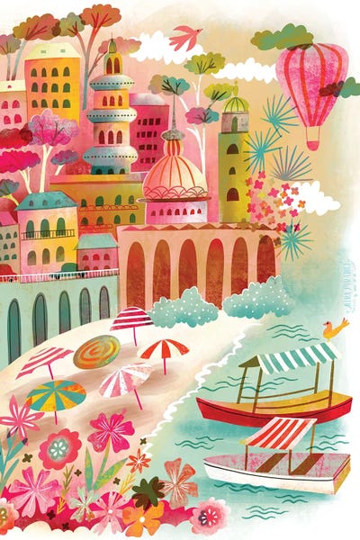 Uta Krogmann - Gallery Posters: Whimsical Coastal City by Uta Krogmann