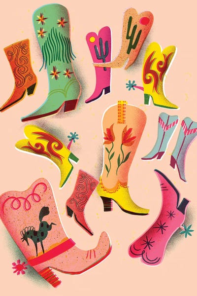 Uta Krogmann - Gallery Posters: Whimsical Western Boots by Uta Krogmann