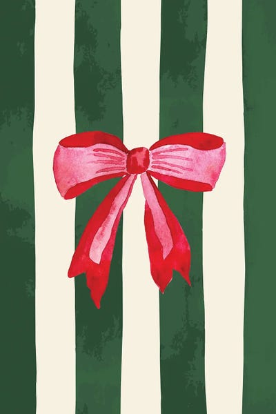Christmas Art - Canvas Prints: Christmas Bow Stripes by Karen Menzenbach