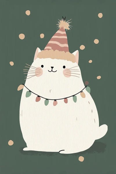 Christmas Art - Canvas Prints: Festive Cat With Lights by Mathieu