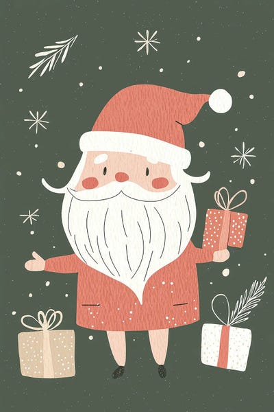 Mathieu - Canvas Prints: Jolly Santa With Gifts by Mathieu