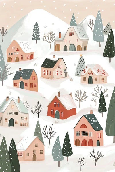 Mathieu - Canvas Prints: Snowy Holiday Village by Mathieu