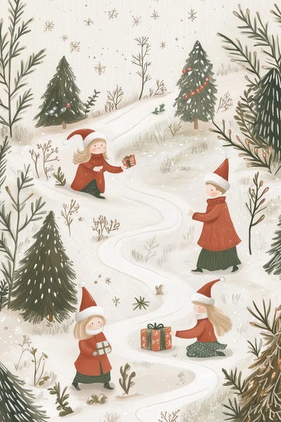 Mathieu - Canvas Prints: Winter Gift Exchange by Mathieu