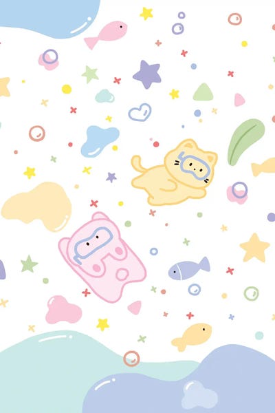 Xuan Thai - Unframed Prints: Playful Snorkel Cats by Xuan Thai