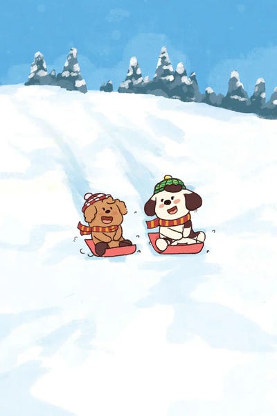 Xuan Thai - Unframed Prints: Playful Snow Pups by Xuan Thai