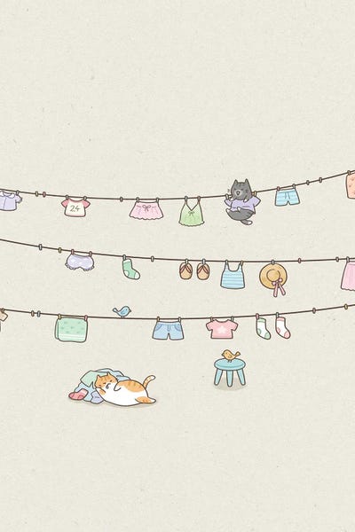 Xuan Thai - Unframed Prints: Whimsical Cat Laundry by Xuan Thai