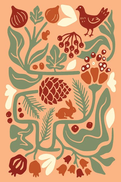 All Greens - Canvas Prints: Forest Friends Autumn Bounty by Casa Cartissi