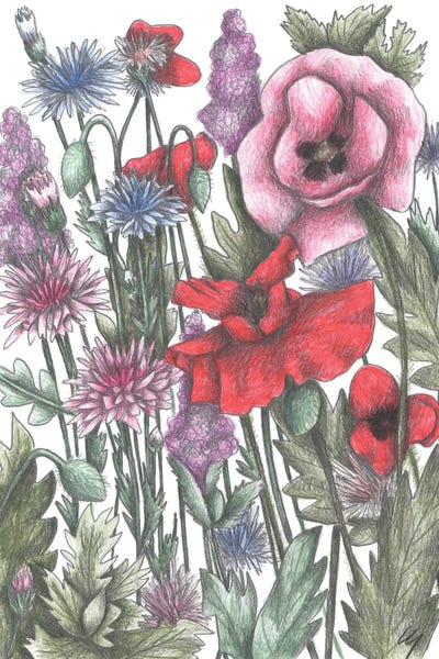 All Greens - Canvas Prints: Vibrant Wildflower Garden by Cecilia Battaini
