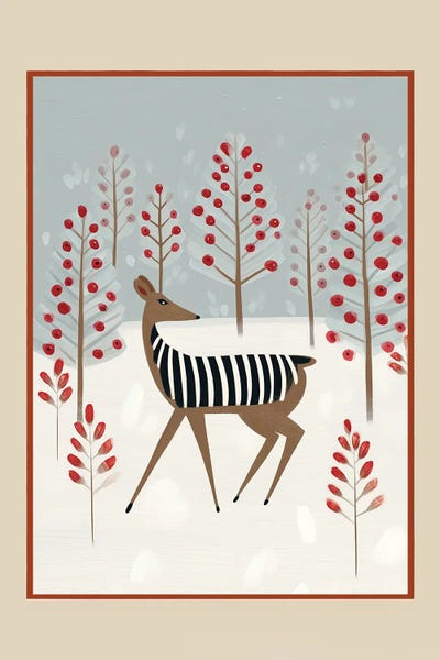 All Greens - Canvas Prints: Snowy Forest Deer by City Art