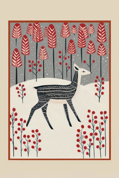 All Greens - Canvas Prints: Whimsical Winter Deer by City Art