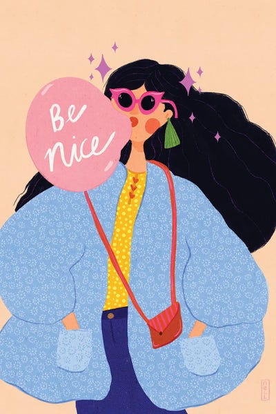 All Greens - Canvas Prints: Be Nice Bubblegum Girl by Dirkie Nell