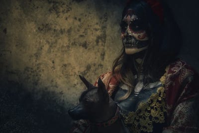 All Greens - Canvas Prints: Calavera Woman And Dog by Ignacio Arcas