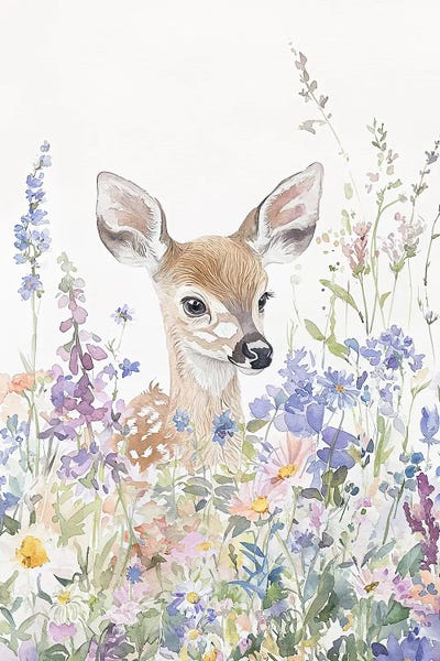 All Greens - Canvas Prints: Baby Deer Wildflowers by Mathieu