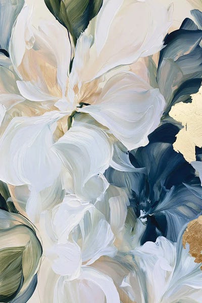 All Greens - Canvas Prints: Abstract Blue Gold Flowers by Stephanie Jeuffroy