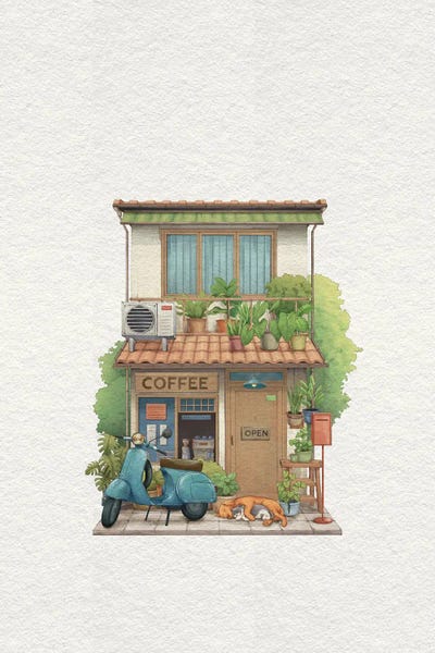 All Greens - Canvas Prints: Charming Coffee Shop by Xuan Thai
