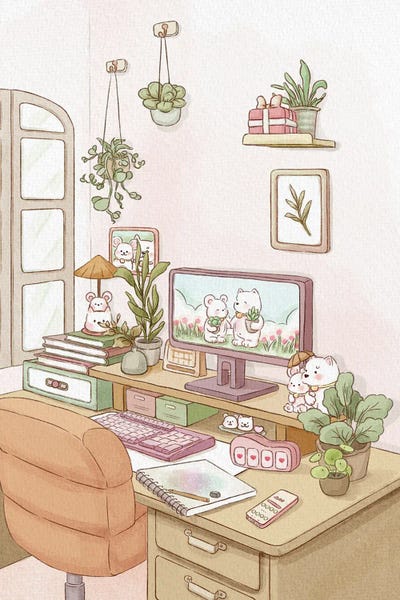 All Greens - Canvas Prints: Cozy Study Corner by Xuan Thai
