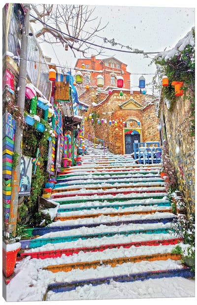Balat Snow Canvas Art Print - Stairs & Staircases