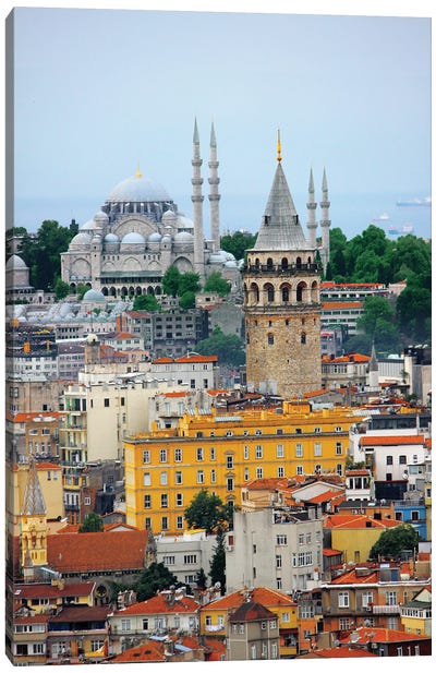 Galata Tower Mosque Canvas Art Print - Mustafa Tayfun Özcan