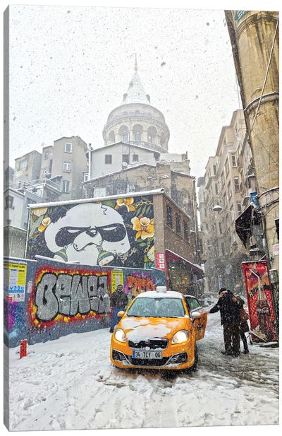 Galata Tower Snow Canvas Art Print - Mustafa Tayfun Özcan
